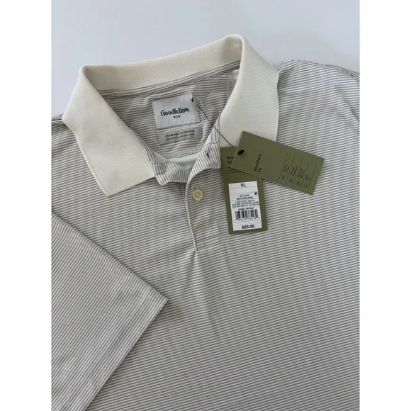 Lot of 2 Goodfellow & Co Mens XL Polo Shirts Beige White Striped Performance NWT - Picture 2 of 2